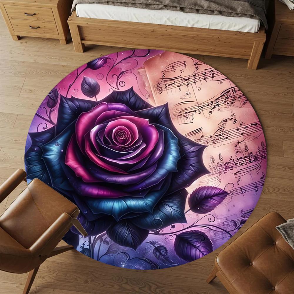 1pc Rose Symphony Round Chair mat Area Rug - Non-Slip, Floor Mat for Office, Bedroom, Ideal home decor Christmas Gift p0811482