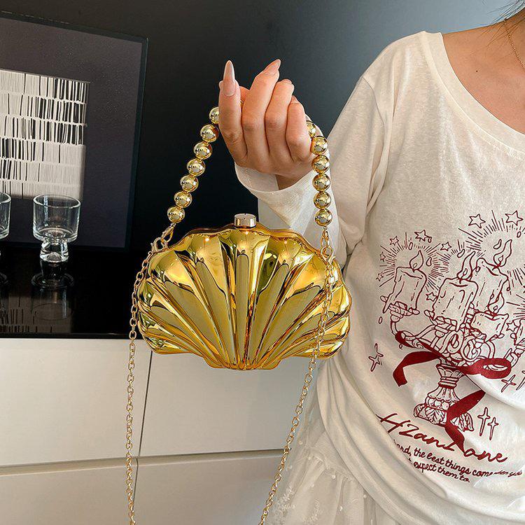 Trendy Mini Crossbody Bag with Shiny Pearl Chain - Embossed Texture, Light Luxury Fashion for Women