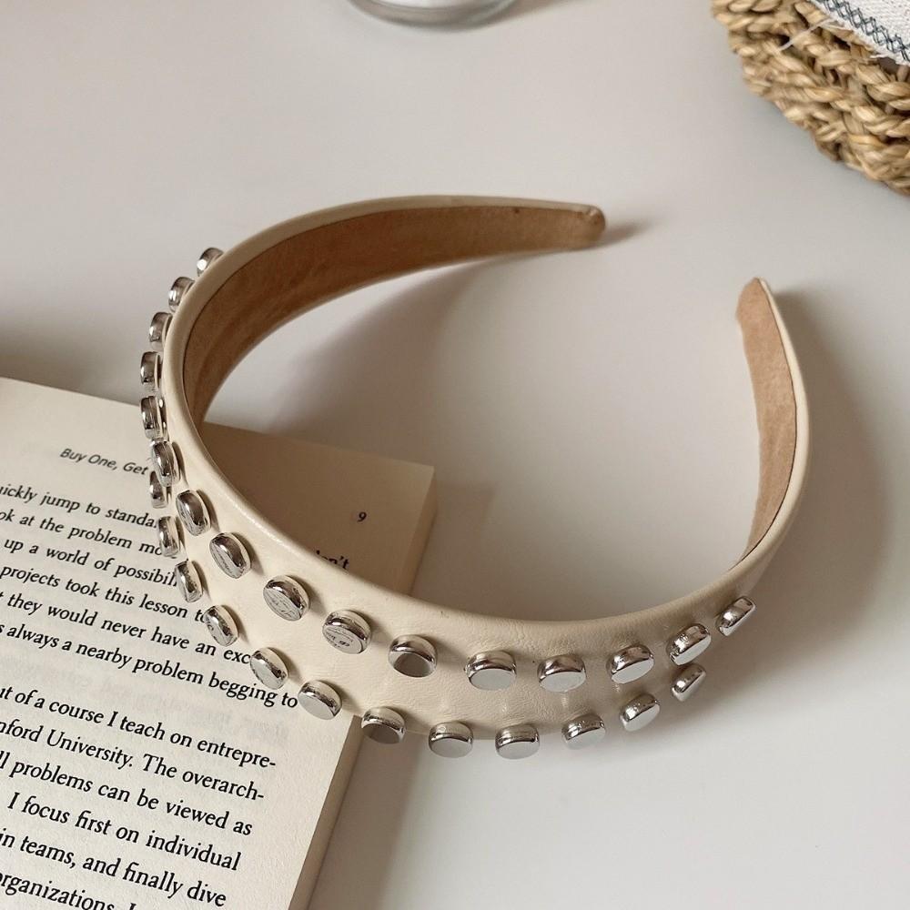 Vintage Wide Brim Hair Hoop PU Leather Face Wash Headwear Cool Rivet Headband Outdoor