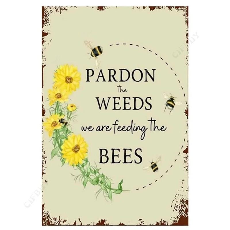 Bee Metal Wall Sign for Home Cafe Bar, Creative Tin Decor 30x20cm