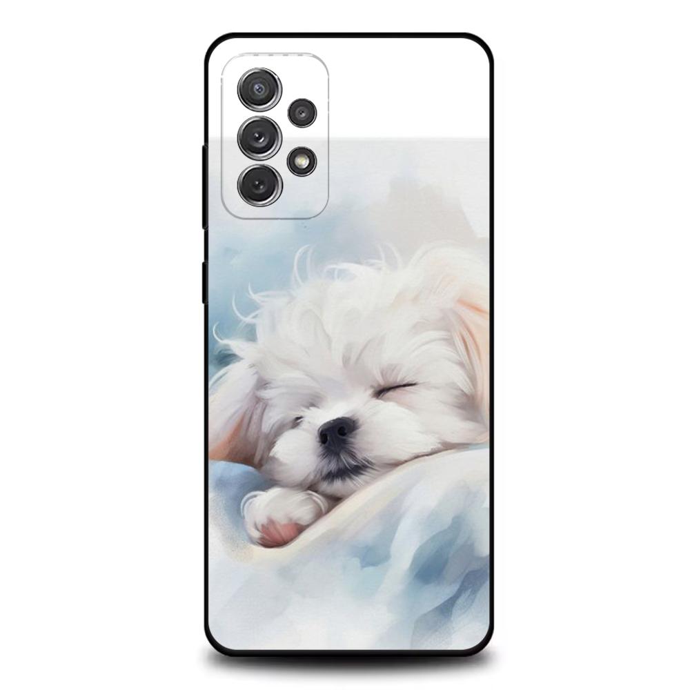 

Cartoon Cute Maltese Dog Phone Case For Samsung S25,S24,S21,S22,S23,S30,Ultra,S20,Plus,Fe,Lite,Note,10,9,5G Black Cover Samsung S225G