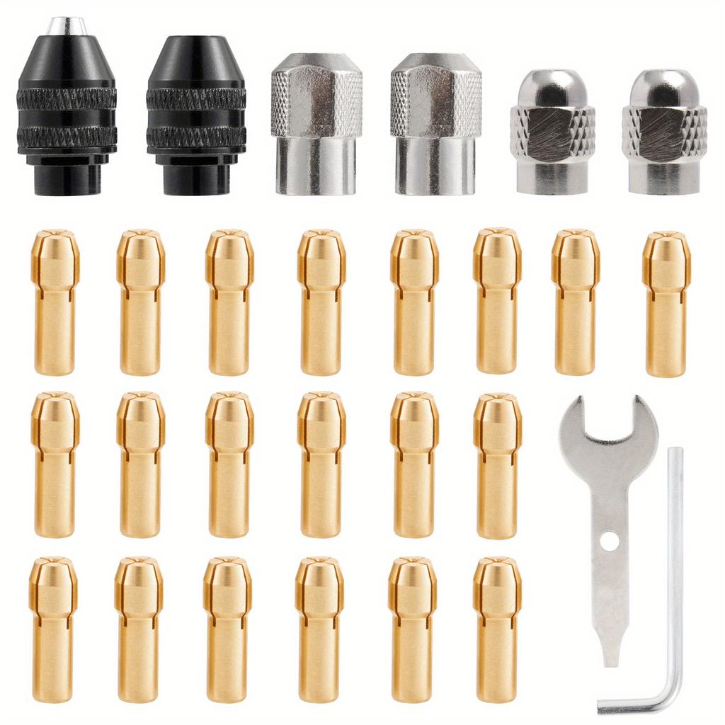 Professional 28Pcs/set Rotary Tool Chuck Set: 0.8-3.2mm Keyless Quick Change, Durable Copper Collets, Versatile & Easy Use