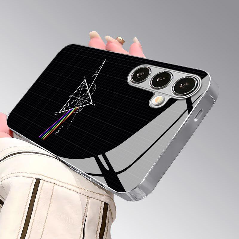 Optical Prism Pattern 2D Phone Case for Samsung S26 S25 S24 S23 S22 S21 S20 A56 A36 A16 - Electroplated Glass Protective Cover