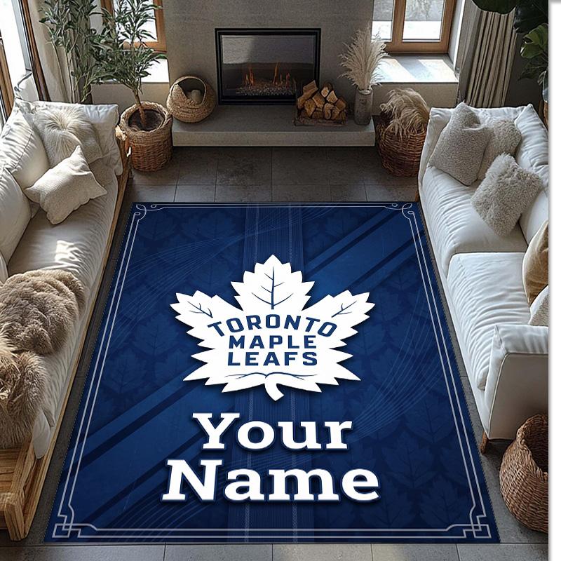 Toronto Maple Leafs Crystal Velvet Rug, Custom Name Text Personalized Non‑Slip Floor Mat for Home Decor Gift