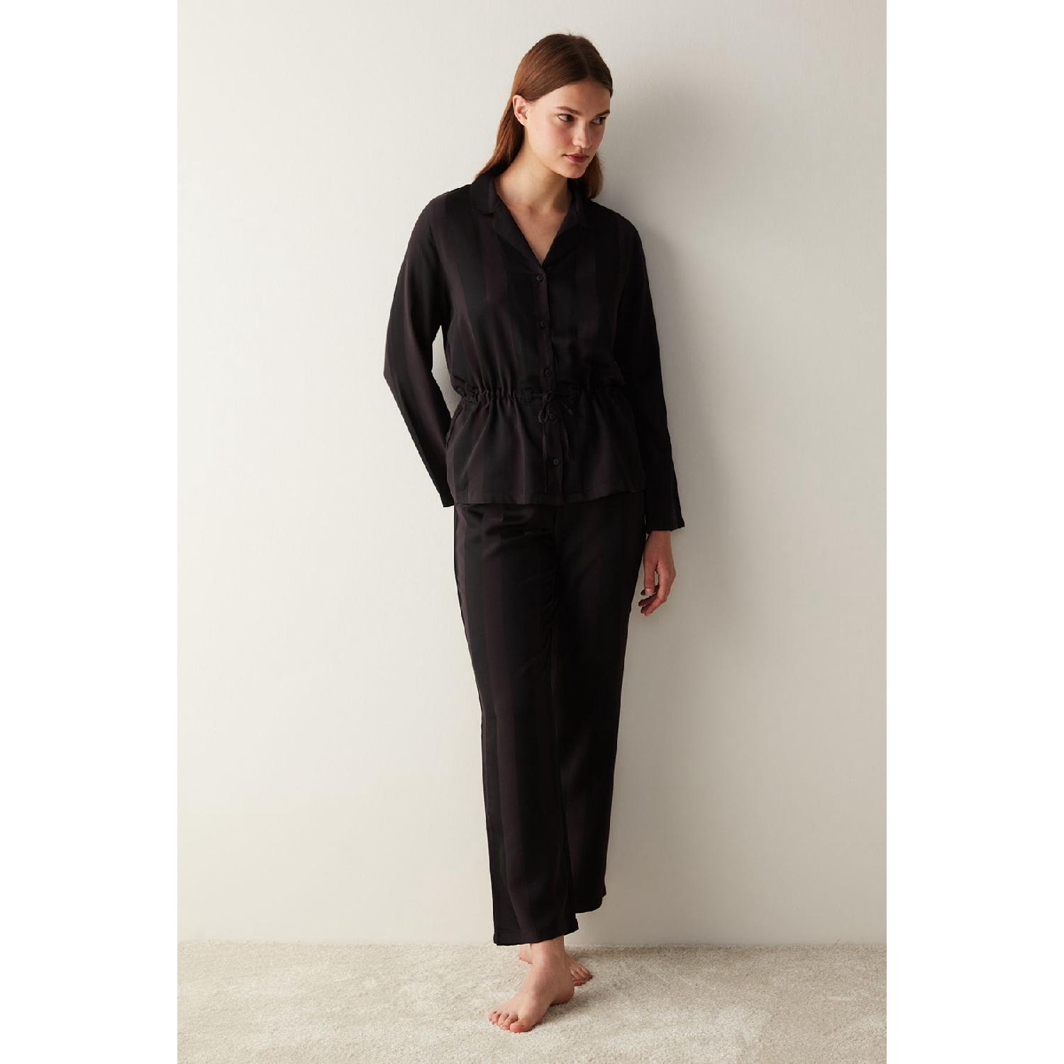 

Luna Satin Black Shirt Trousers Pajama Set XL чёрный