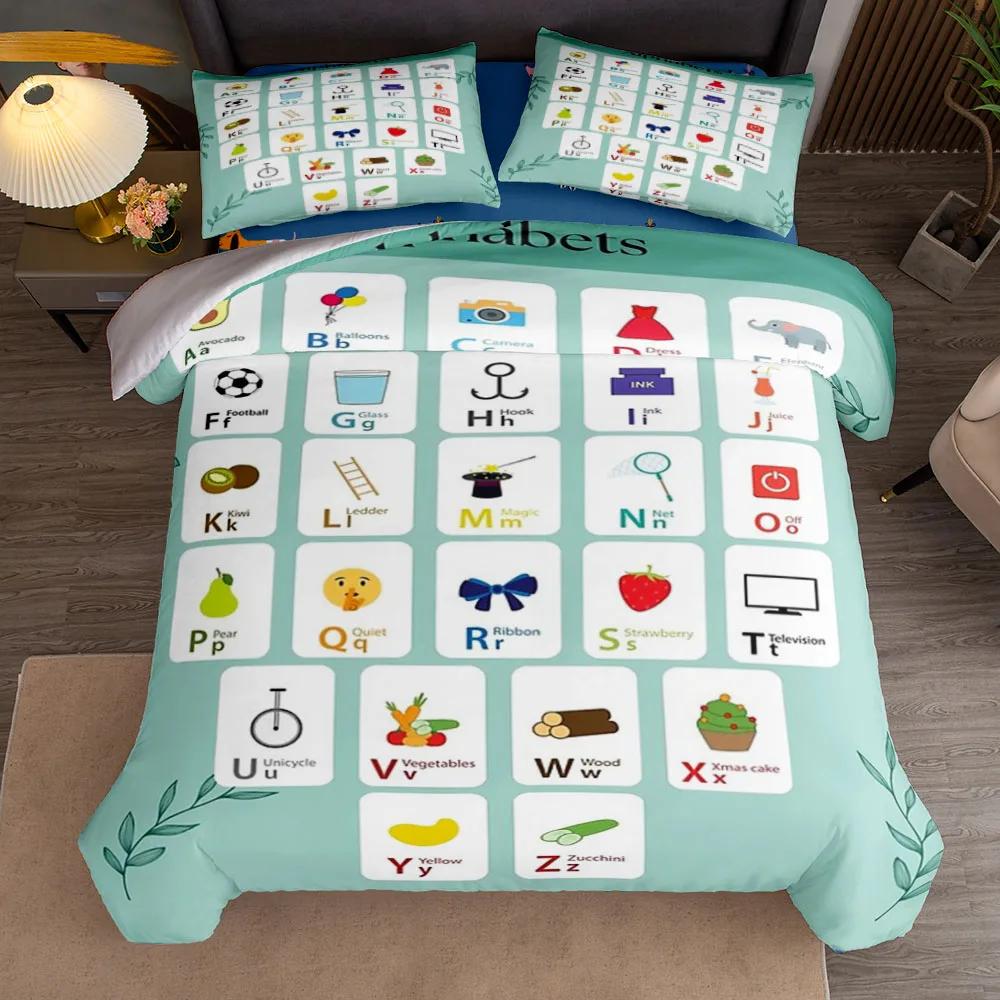 Preschool Teaching Automobiles ABC Bedding Set King Queen Double Full Twin Single Size Bed Linen Set