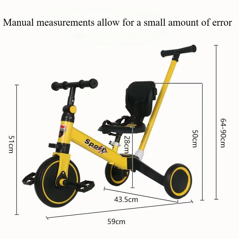 Safety Children's Scooters Portable Non-slip 3 Wheel Balance Bikes for Kids Aged 1-3 Lightweight Pedal Bicycles with Push Handle