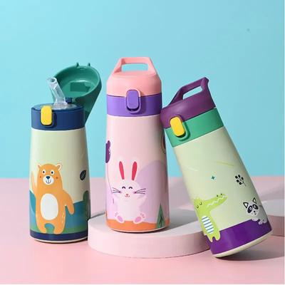 500ML Kinder Thermosflasche Edelstahl-Strohhalm Thermosbecher Auslaufsicher Vakuumflasche Kinder Thermos-Wasserflasche Für die Schule für den täglichen Gebrauch