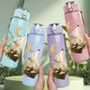 1PC Moon Wolf Botanical Art 750ml Color Plastic Sports Water Bottle Leakproof Flip Straw Lid Suitable for Sports Office Home Use