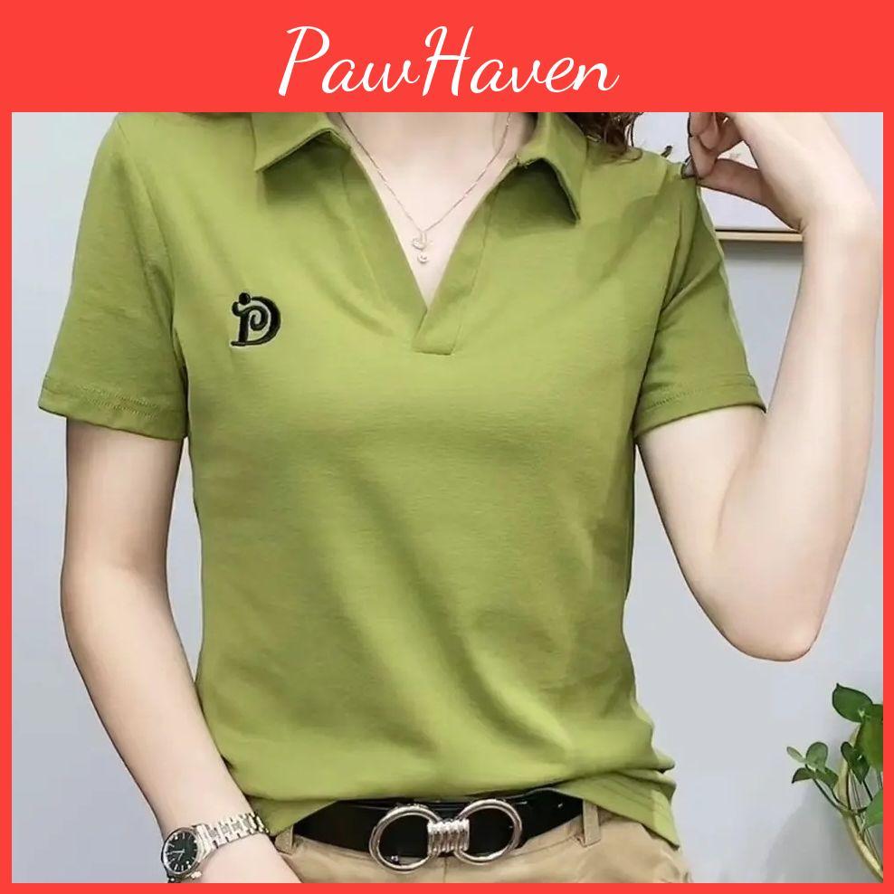 Polo Women For T Shirt Short Sleeve Summer Vneck Letter Pullover Knitted Tees Female Clothing Plus Size Ladies Tops