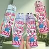 1PC Six Seven Bruh Colorful Rabbit Print 750ml Color Plastic Sports Water Bottle Leakproof Flip Straw Lid Suitable for Sports Office Home Use
