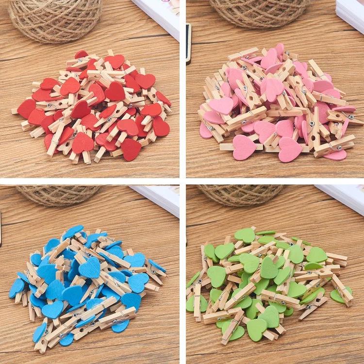 50Pcs 3cm Mini Photo Clip Color Love Wood Creative Home Decoration 2