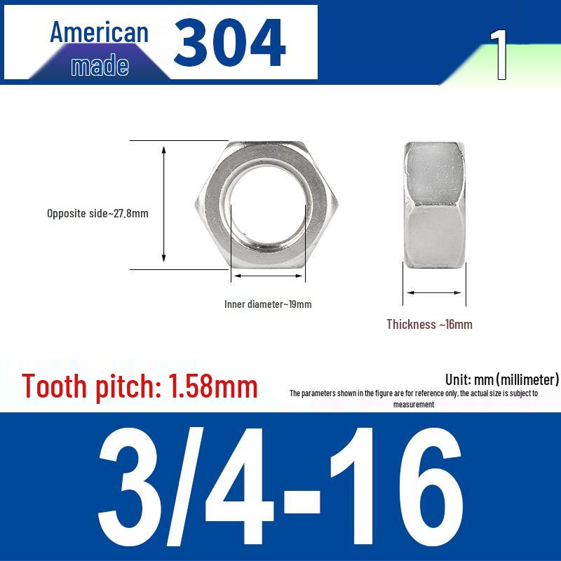 304 Edelstahl Grob- & Feingewinde Sechskantmutter für Zollschrauben (#4 bis 3/4)