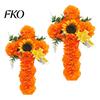 Floral Cross Decoration 2Pcs Dia De Los Muertos Artificial Flower, Marigold Wall Decor for Day Tabletop Flowers of The Dead Halloween Easter