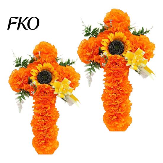 Floral Cross Decoration 2Pcs Dia De Los Muertos Artificial Flower, Marigold Wall Decor for Day Tabletop Flowers of The Dead Halloween Easter