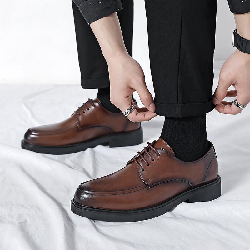 2024  genuine leather high-quality sports shoes for men's casual and fashionable business, thick soled low cut formal shoes
