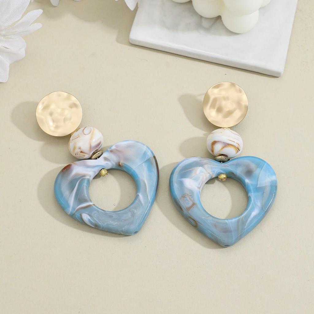 Vintage European & American Style Geometric Blue Heart Earrings for Women