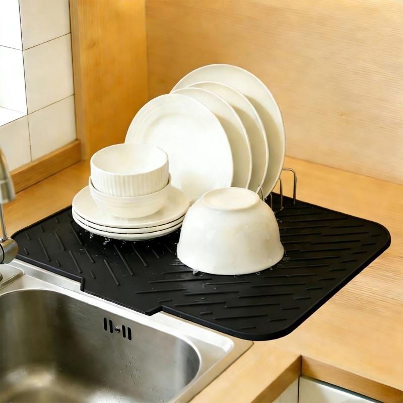 Flexible Sink Drying Pad For Dishes Having Sloped Structure And Efficient Moisture Removal To Maintain Area Dry And neat