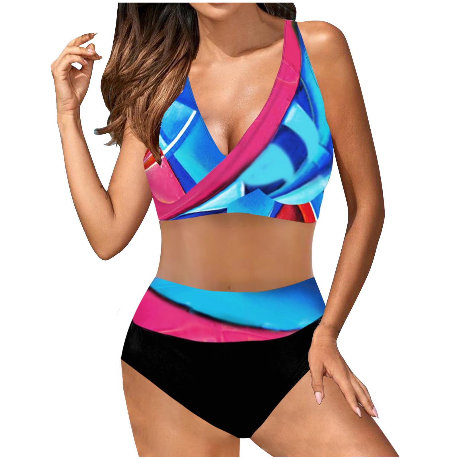 

2025 Women s Plus Size Sexy Split Print Swimsuit - Quick-Dry & Padded L