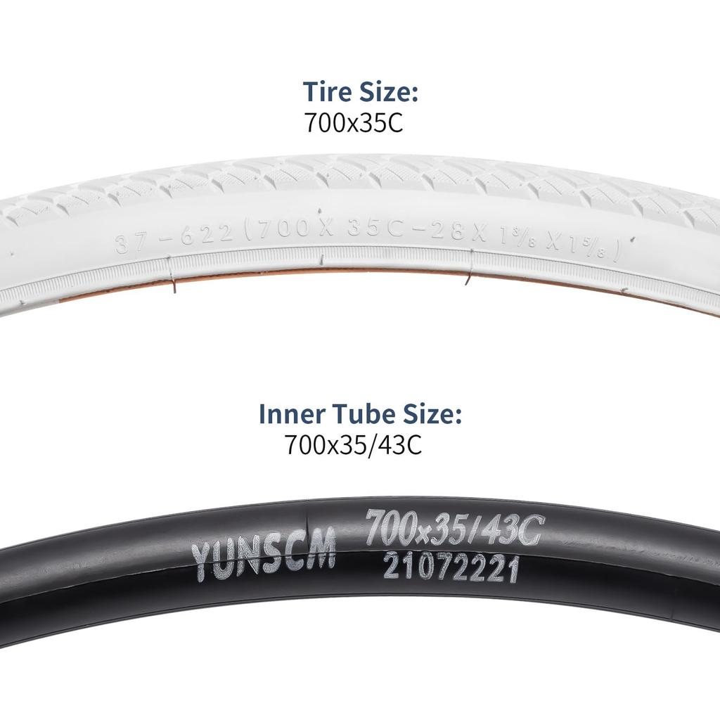 YunSCM Set of 2 700x35c Tires, 37-622 Color Tires, 48mm American Valves, Rim Tape, and Tire Lever Sets, for Road and Cross Bikes, Y-5001 (White)