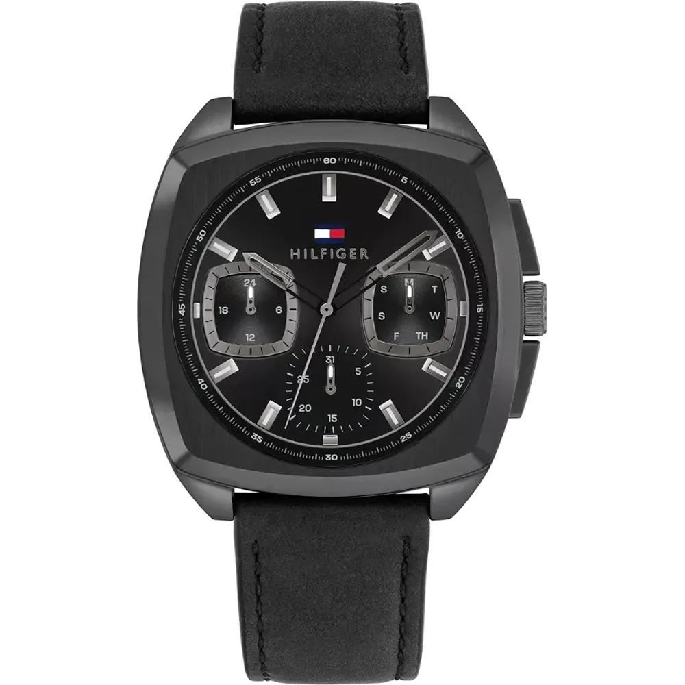 Tommy Hilfiger Apollo Black Leather Men s Quartz Watch 1710556 чёрный