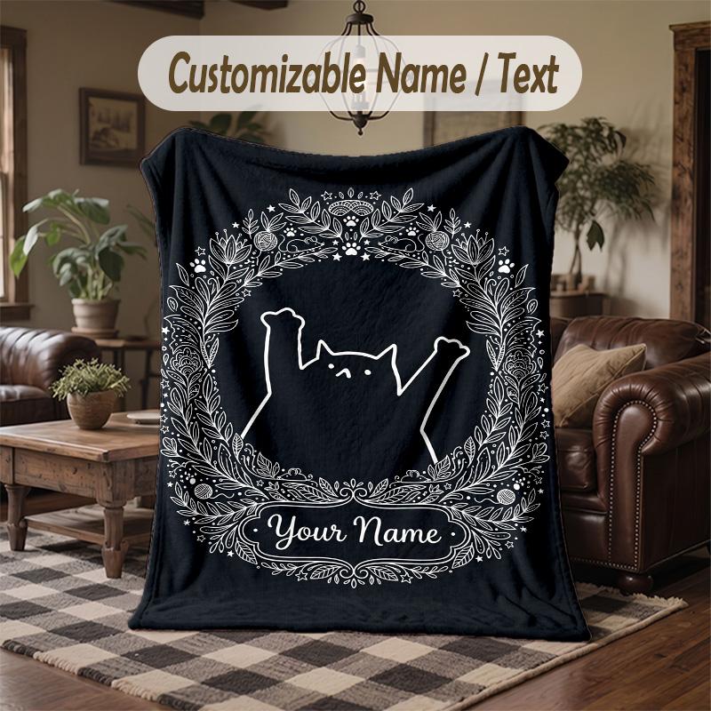 Cherry Blossom Serenity Theme Throw Blanket Custom Name Text Personalized Blanket Soft Cozy Blanket for Home Sofa Bed