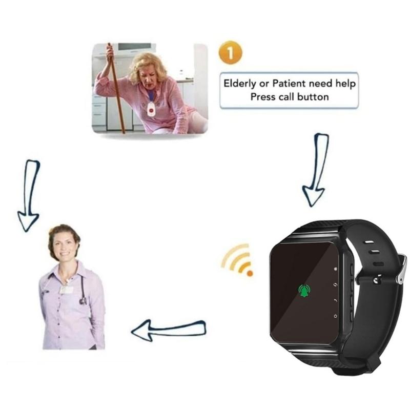 Wireless Emergency Call Wristband For Elderly Patients Restaurant Calling Pager Watch Receiver with LED Display