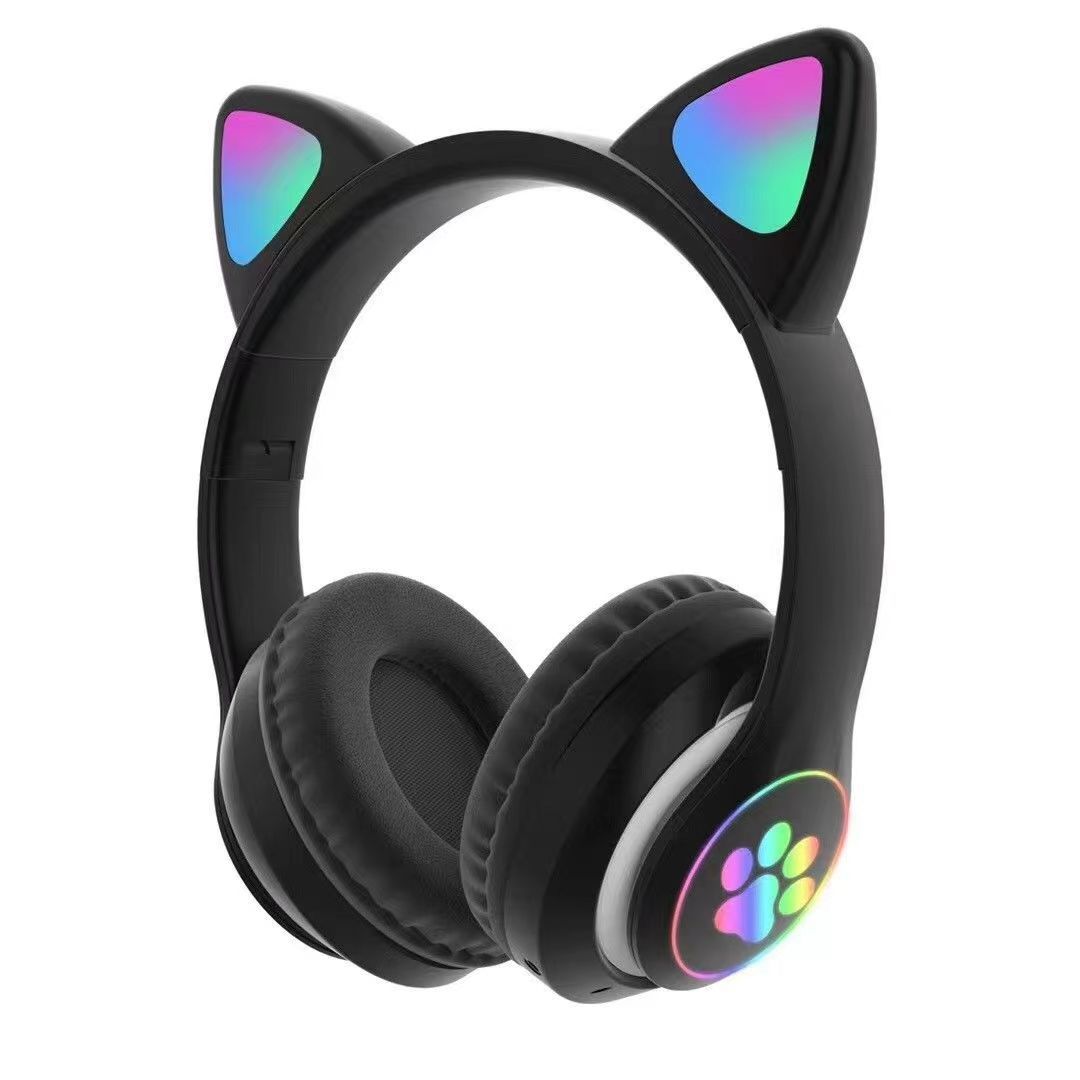 

Cute cat ear bluetooth headset cool luminous headset wireless headset direct sales colorful чорний