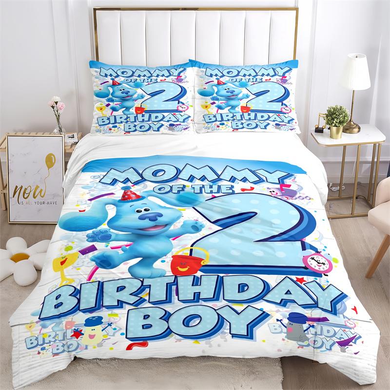 Blue Puppy & Friends Cartoon Print Bedding Set, Kids Educational Show Character Bed Linen(1 * duvet cover + 2 * pillowcase, without core)