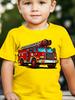 Cartoon Rotes Feuerwehrauto Feuerwehr Fahrzeug Kunst Grafikdruck T-Shirt Familienpassend Jungen Mädchen Kinder Kurzarm Tägliche T-Shirts