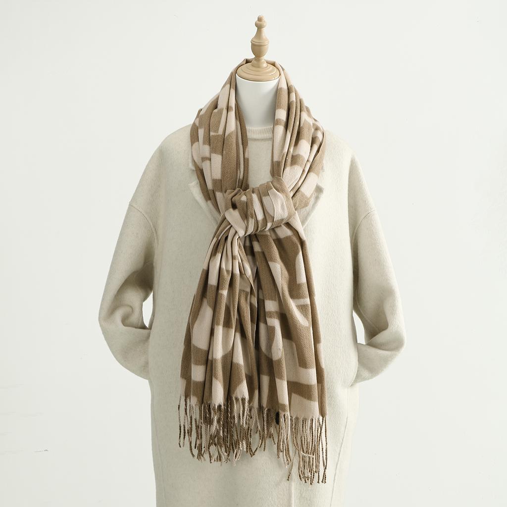 237G Geometry Pashmina Tassel Shawl Scarf For Woman Man Autumn Winter Warm Scarves Fashion Long Wrap Solid Cashmere Like Mulffer