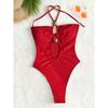 Women Sexy Solid Color Backless One Piece Swimming Swimsuit