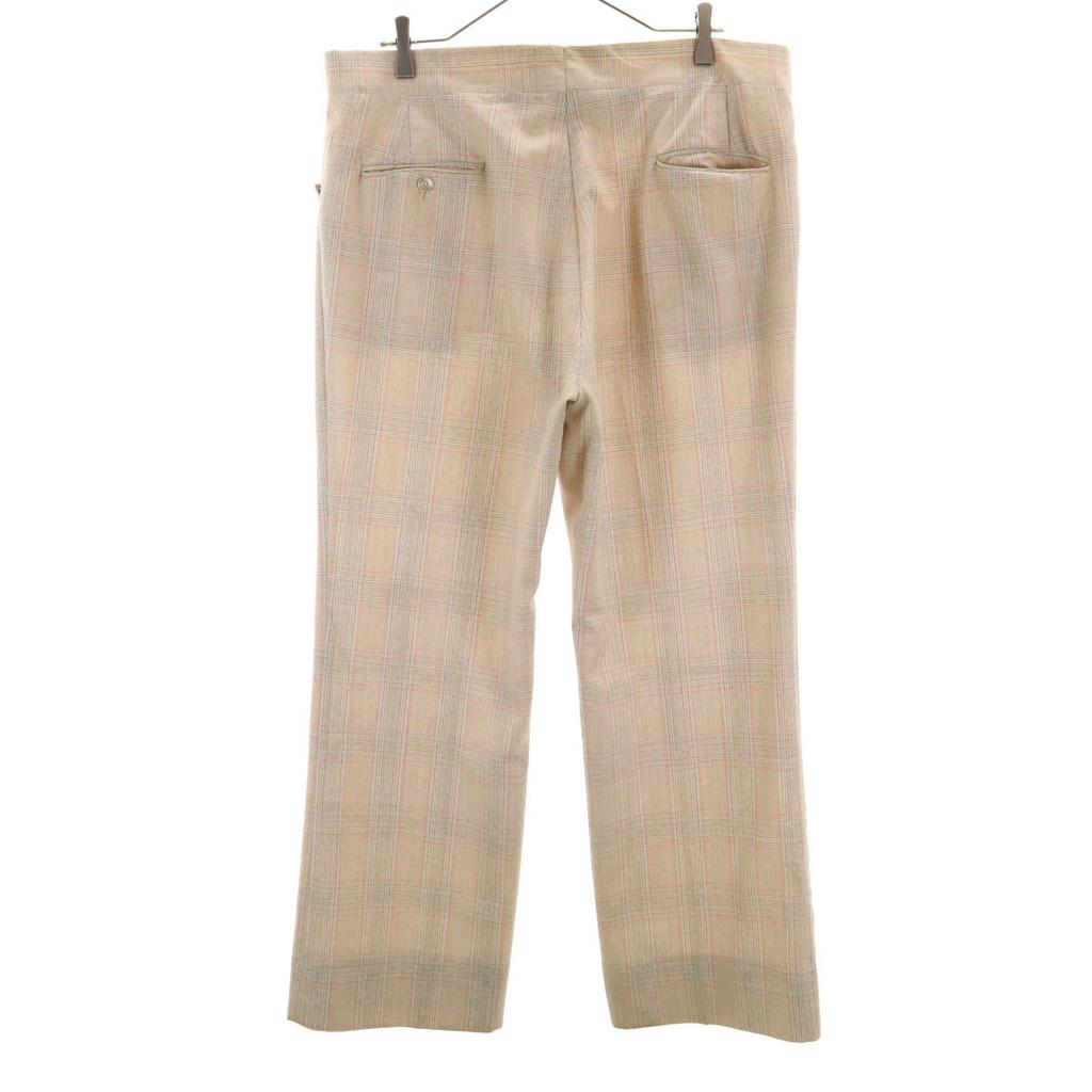 VINTAGE 70s 80s Check Pattern Trousers Pants beige Men's Used