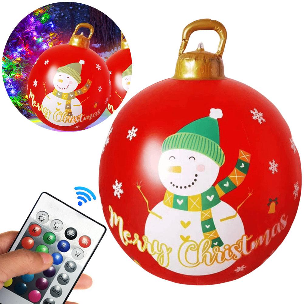 24 Inch Light Up PVC Inflatable Christmas Ball Large Outdoor Decorated Ball with Lights Christmas Decorations Ball Holiday Decor