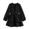 Spring 2025 Women's Puff Sleeve Deep V-Neck Cake Dress - European & American Style Fashion