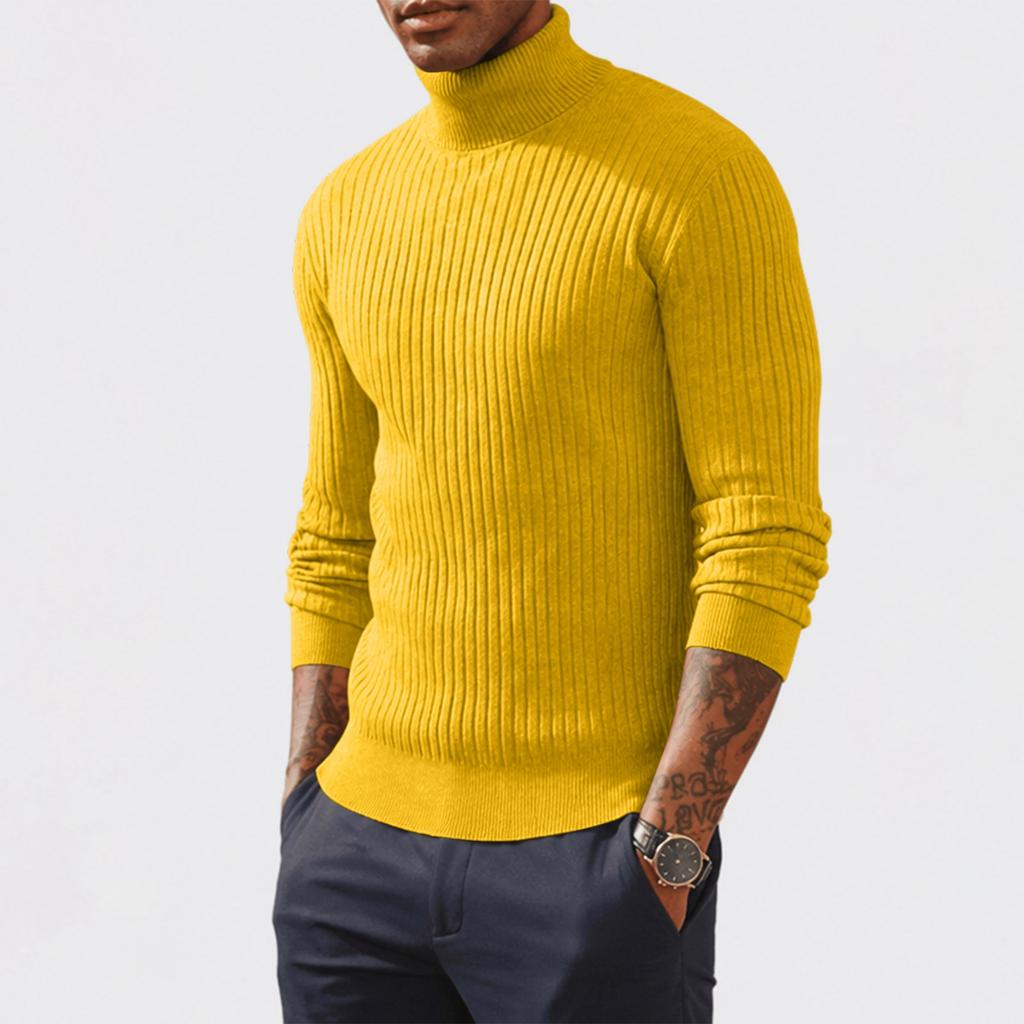 Men's High Neck Knit Sweater Casual Pullover Base Layer