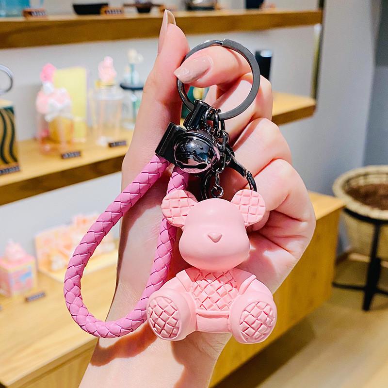 Adorable Plaid Bear Keychain Resin Material Unique Car Bag Decoration Gifts