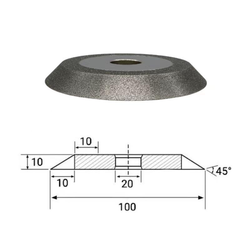 B97A-Diamond Grinding Wheel Bevel Wheel Sharpener Electroplating 100 Mm Diameter 20 Inner Hole 45 Degrees 200 Mesh