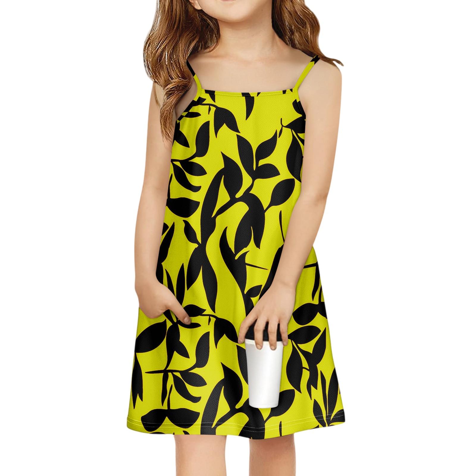

Children s Sleeveless Square Neck Summer A-Line Casual Holiday Floral Suspender Dress 165