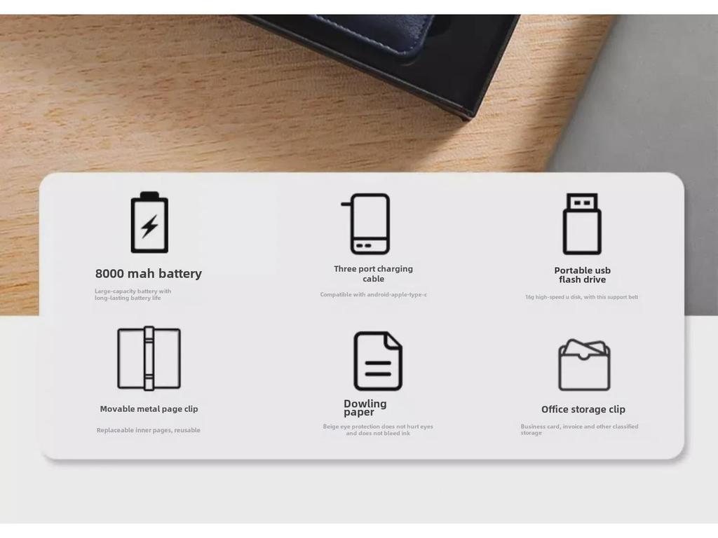 A5 Multi-Function Notebook Gift Set with USB & Wireless Charger - Customizable Logo Option