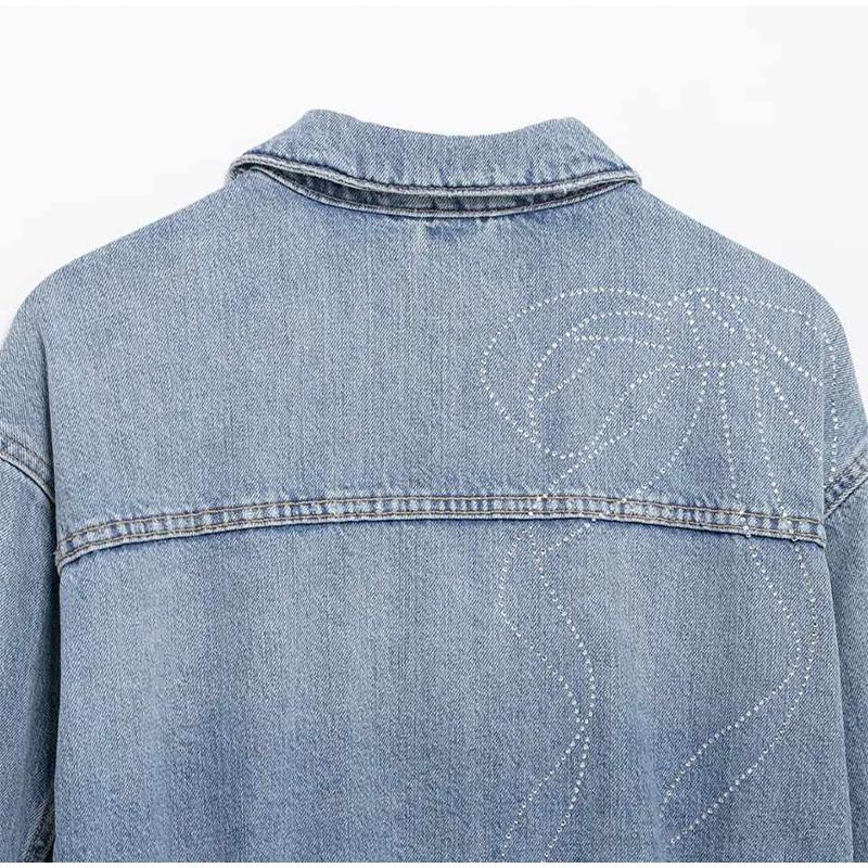 Street Style Denim Jacket for Women Turn-down Collar Long Sleeve Outerwear Women's Casual Fashion Solid Color Jacket
