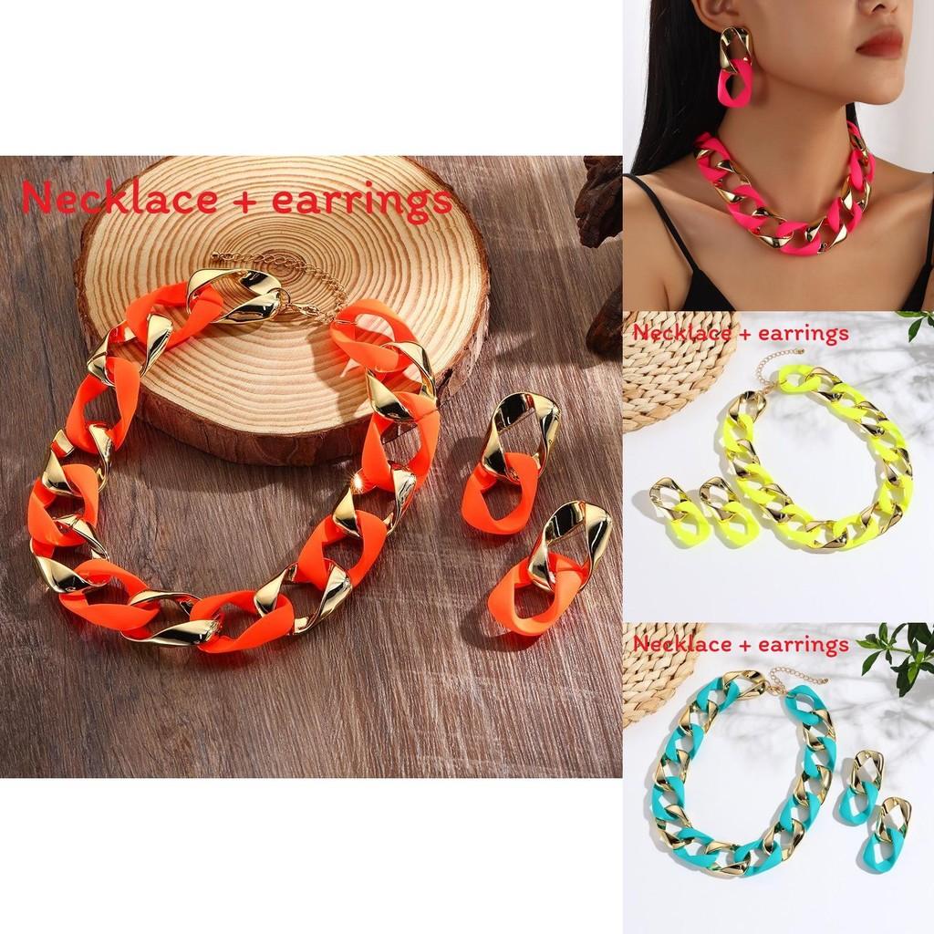 Set di Gioielli Fluorescenti alla Moda con Collana e Orecchini per Donna