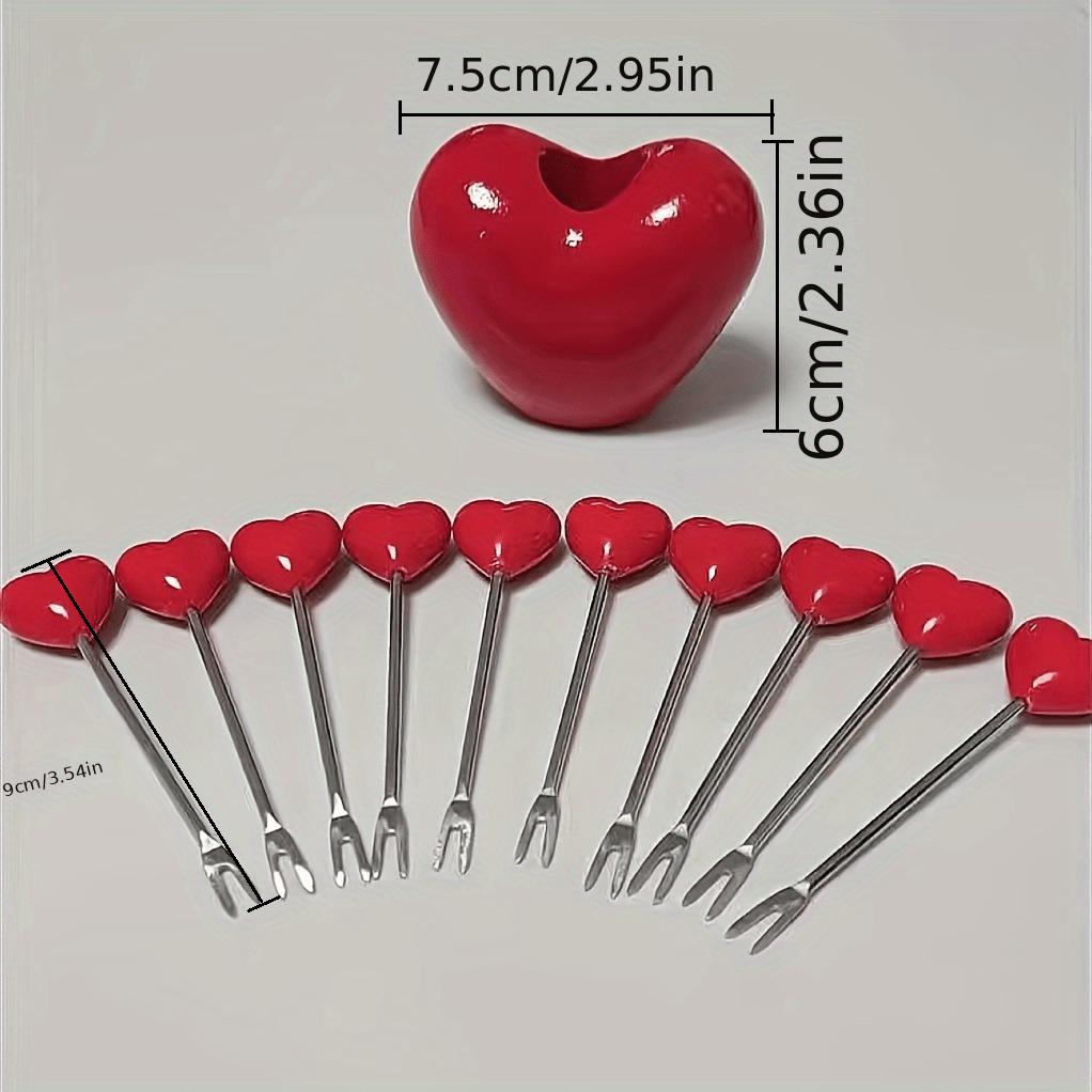 11-Piece Heart-Shaped Dessert Forks Set 10 Forks With Base Stainless Steel Fruit And Cake Forks Romantic Snack Picks