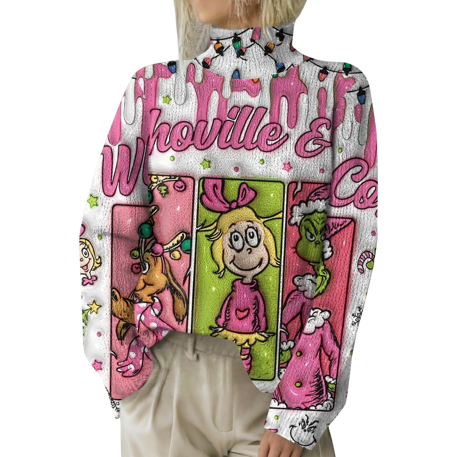 

Рождественские толстовки для женщин Вязаный свитер Милая рубашка Осенняя водолазка Пуловер Топы XL жёлтый