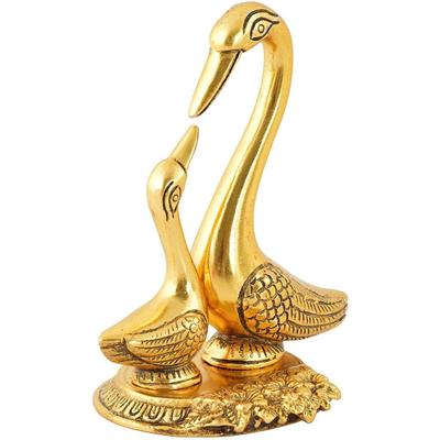 Set Anatra in Metallo o Coppia di Cigni Artigianato Fatto a Mano Per Decorazione Casa Articolo Regalo Soprammobile Decorativo - 14 cm (Alluminio, Oro)