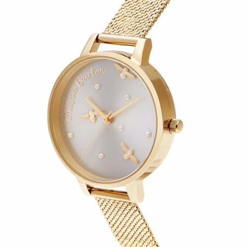 Authorized Retailer: OLIVIA BURTON Women's Watch OB16PP06 Pearly Queen Gold Boucle Mesh