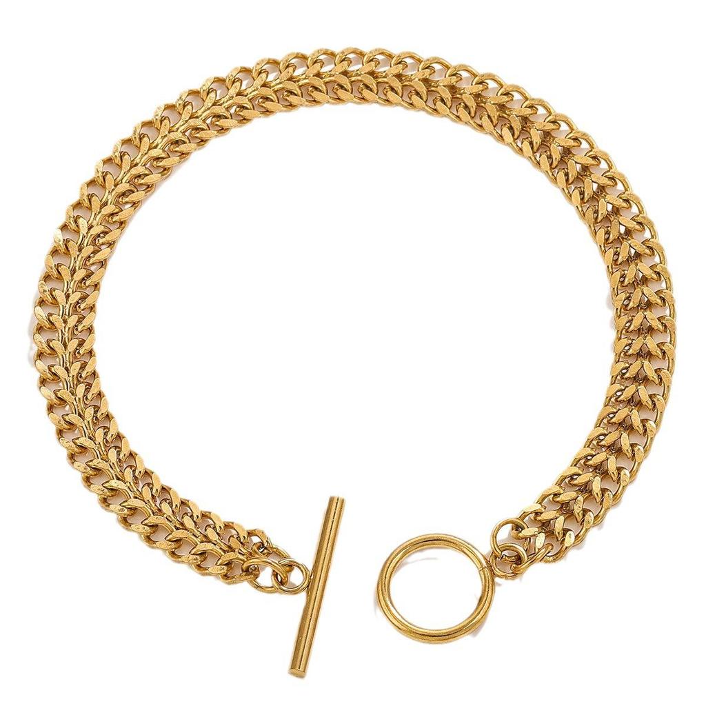 Stainless Steel Hip-Hop Figaro Chain Multi-Layer Necklace & Bracelet Set with OT Toggle Clasp