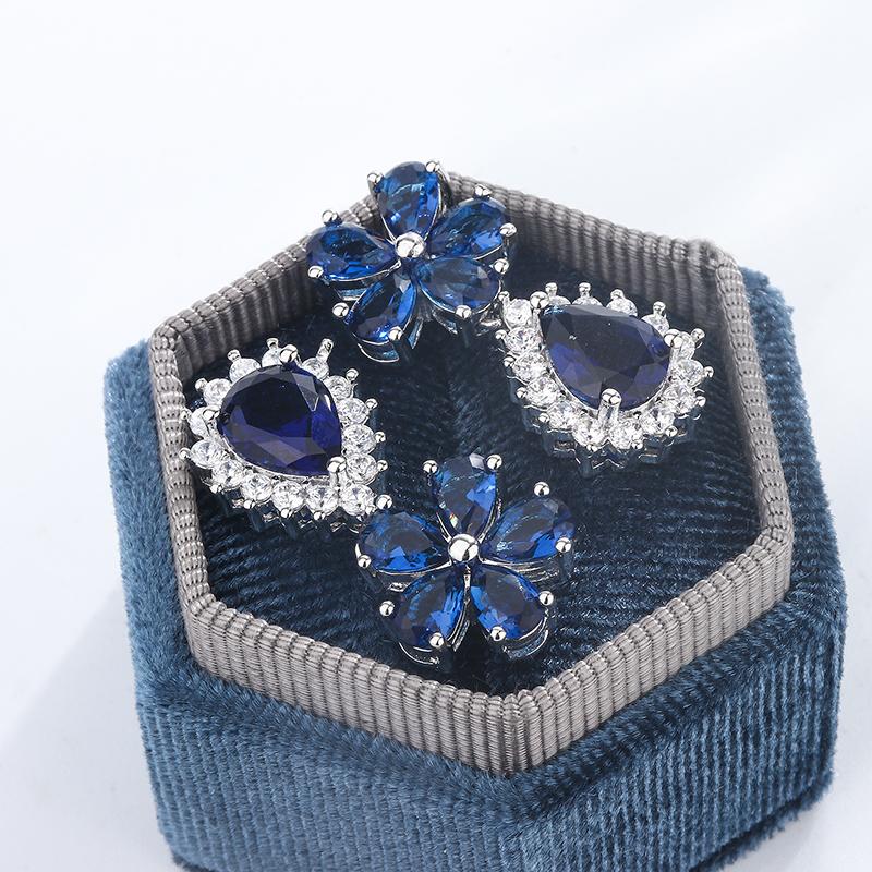 

Классические женские серьги из циркония, модные синие и белые циркониевые цветочные украшения, подарок на годовщину, свадебные украшения для невесты синий