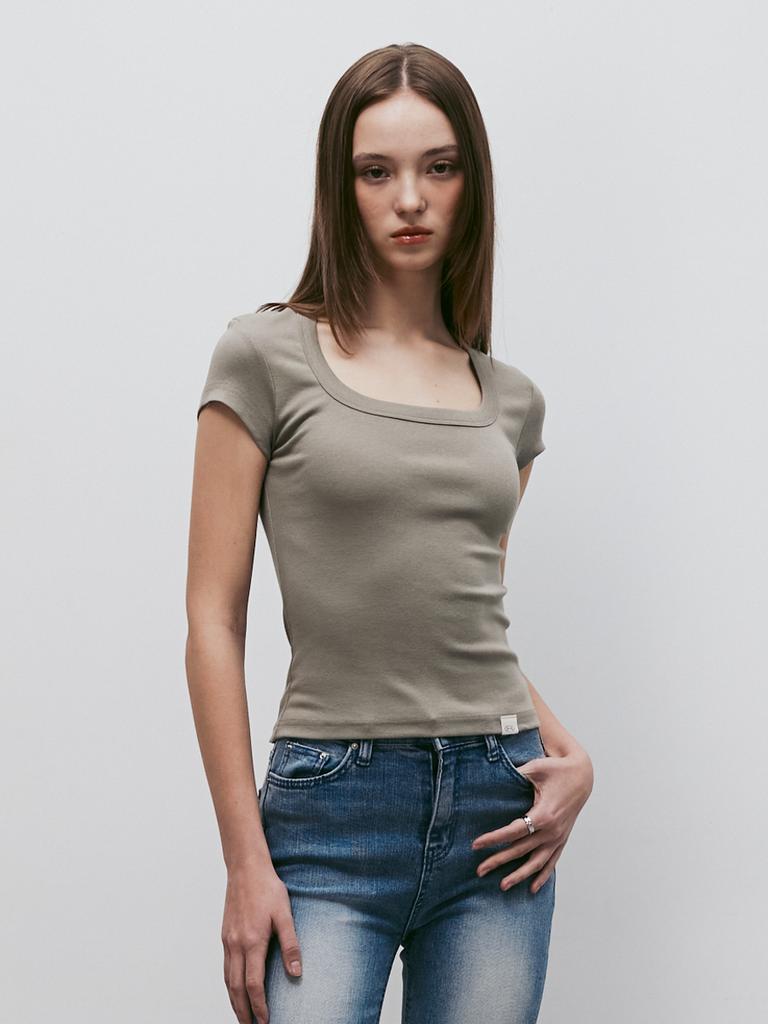 KITTY POTTERY [2Pack] Classic Soft Deep Square Neck T-Shirt [10 Colors] (E Type)