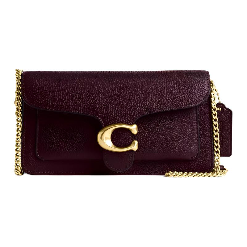 

COACH Tabby 20 gold letter logo hardware chain polished pebbled leather shoulder crossbody bag small size women s merlot золотий